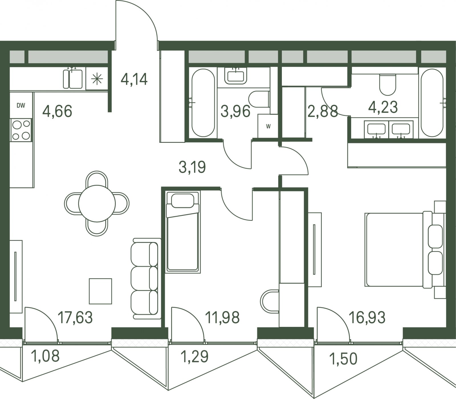 2-комнатная квартира с частичной отделкой, 70.76 м2, 27 этаж, сдача 3 квартал 2025 г., ЖК Moments, корпус 1 - объявление 2154972 - фото №1