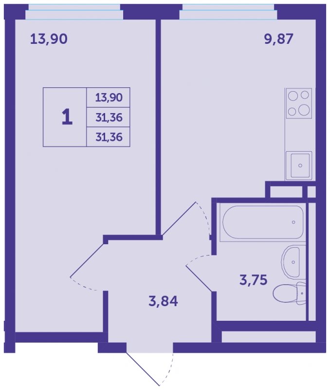 1-комнатная квартира с полной отделкой, 31.36 м2, 3 этаж, сдача 3 квартал 2023 г., ЖК Большое Путилково, корпус 13 - объявление 1544946 - фото №1