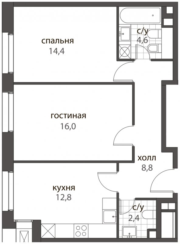 2-комнатная квартира без отделки, 59 м2, 1 этаж, дом сдан, ЖК HomeCity, корпус 3 - объявление 1572895 - фото №1