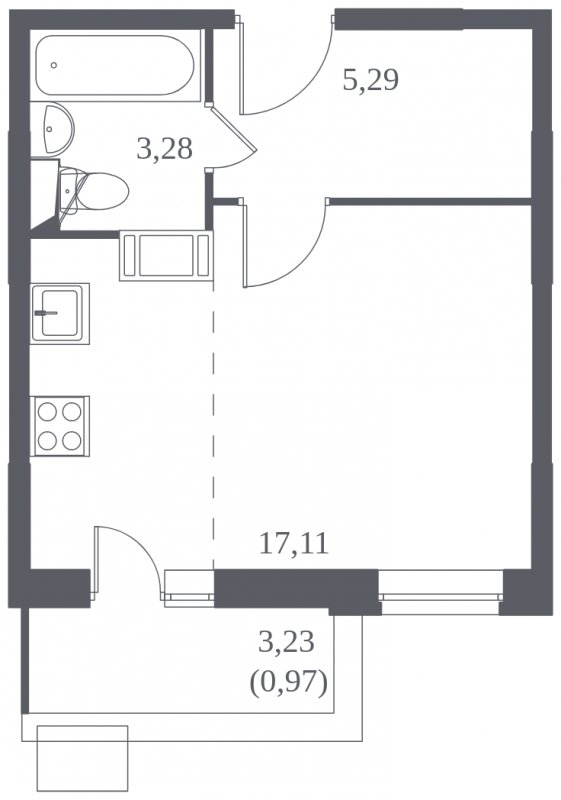 1-комнатная квартира с полной отделкой, 26.65 м2, 5 этаж, сдача 3 квартал 2022 г., ЖК Томилино Парк, корпус 19 - объявление 1616975 - фото №1