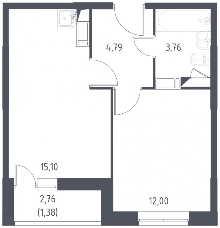 1-комнатная квартира с полной отделкой, 37.03 м2, 16 этаж, сдача 2 квартал 2022 г., ЖК Пригород Лесное, корпус 57 - объявление 1300469 - фото №1