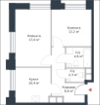 2-комнатная квартира без отделки, 55.4 м2, 5 этаж, дом сдан, ЖК Ривер парк, корпус 7 - объявление 2256582 - фото №1