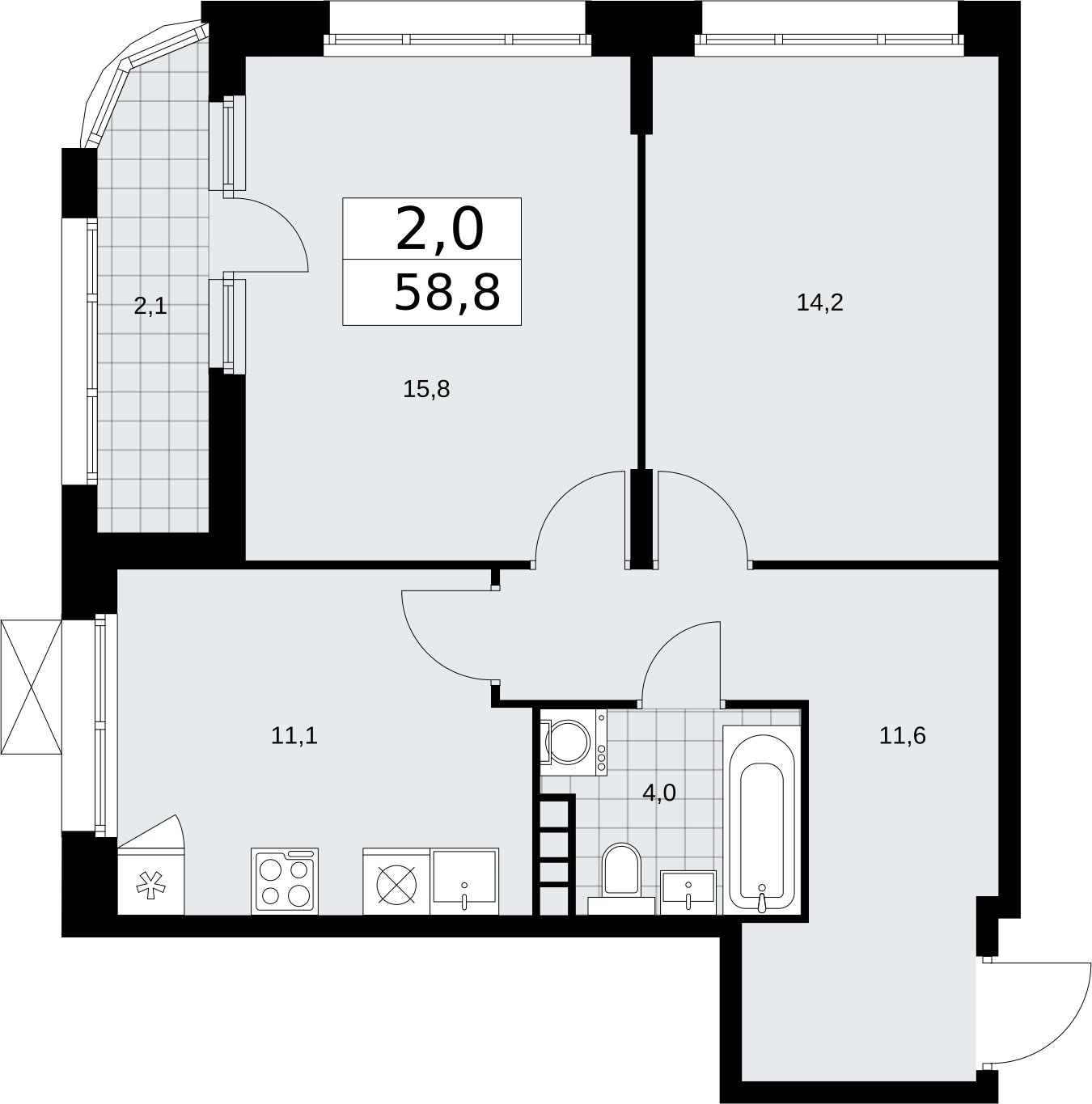 2-комнатная квартира с частичной отделкой, 58.8 м2, 4 этаж, сдача 2 квартал 2026 г., ЖК Прокшино, корпус 10.1.6 - объявление 2379192 - фото №1