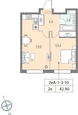 1-комнатная квартира без отделки, 36.7 м2, 13 этаж, дом сдан, ЖК ЗИЛАРТ, корпус 13 - объявление 2123489 - фото №1