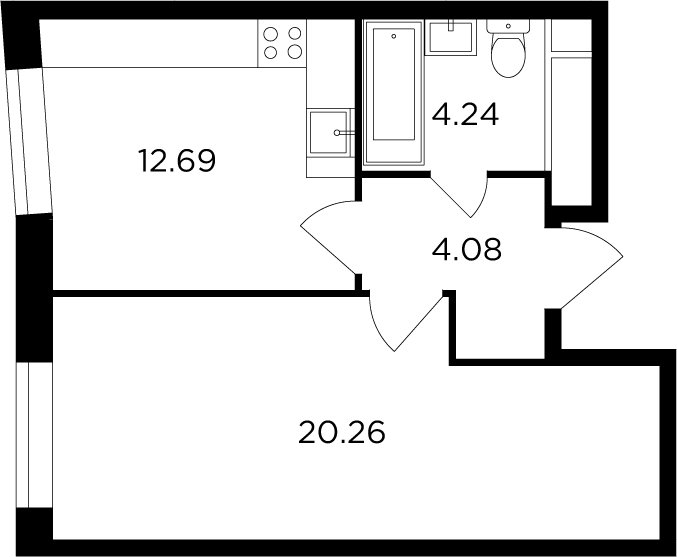 1-комнатная квартира без отделки, 41.27 м2, 16 этаж, дом сдан, ЖК КутузовGRAD 2, корпус 6 - объявление 2173474 - фото №1