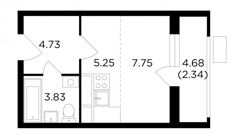 Студия без отделки, 23.81 м2, 3 этаж, сдача 4 квартал 2022 г., ЖК VESNA, корпус 3 - объявление 1491721 - фото №1