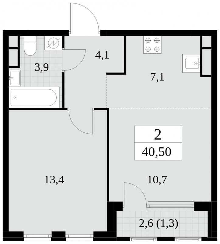 2-комнатная квартира (евро) без отделки, 40.5 м2, 12 этаж, сдача 2 квартал 2025 г., ЖК Южные сады, корпус 2.4 - объявление 1760327 - фото №1