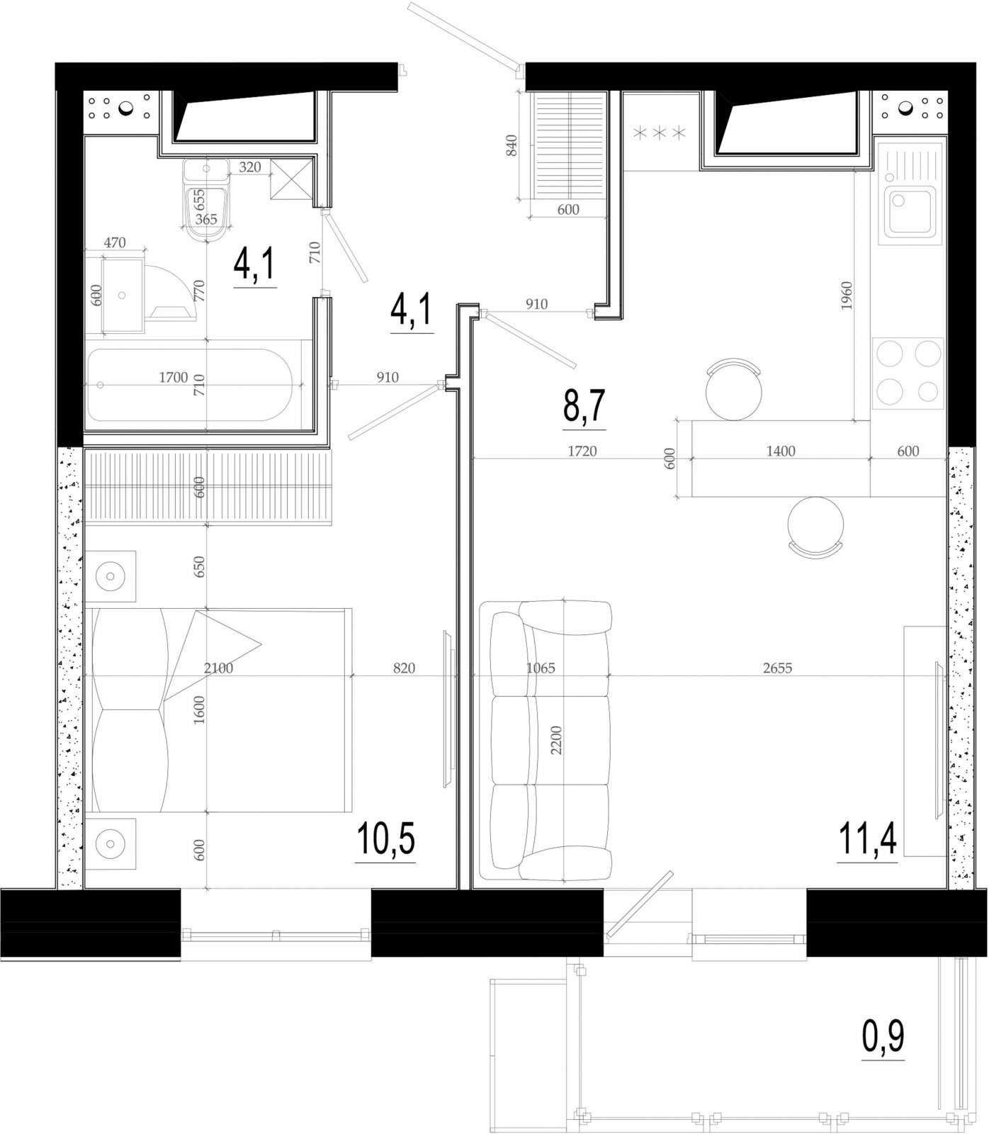 2-комнатная квартира (евро) без отделки, 41.6 м2, 19 этаж, дом сдан, ЖК Союзный, корпус 1 - объявление 2268404 - фото №1