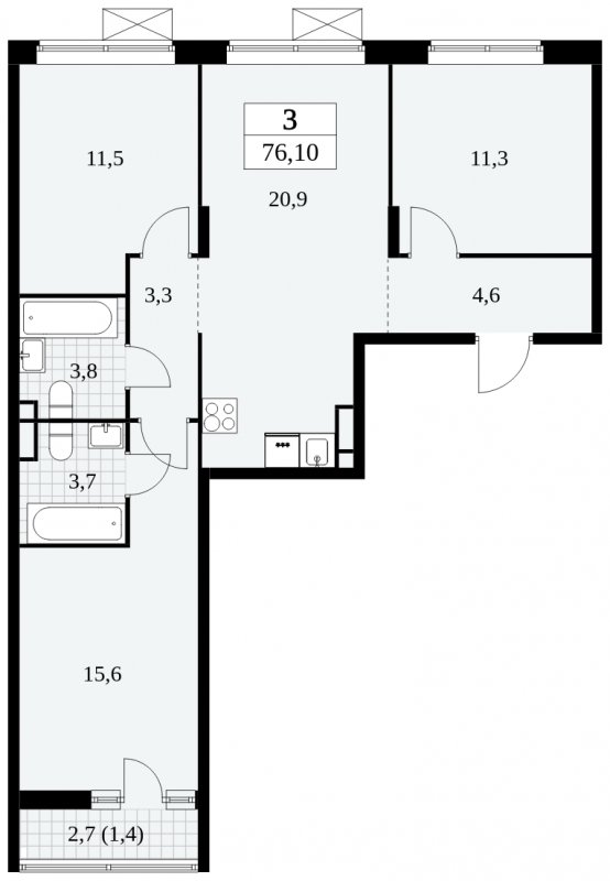 3-комнатная квартира с полной отделкой, 76.1 м2, 5 этаж, сдача 3 квартал 2024 г., ЖК Прокшино, корпус 6.5 - объявление 1663181 - фото №1