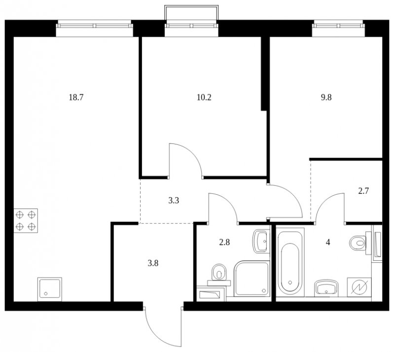 2-комнатная квартира с полной отделкой, 55.3 м2, 23 этаж, сдача 4 квартал 2023 г., ЖК Красноказарменная 15, корпус 1.2 - объявление 1474280 - фото №1
