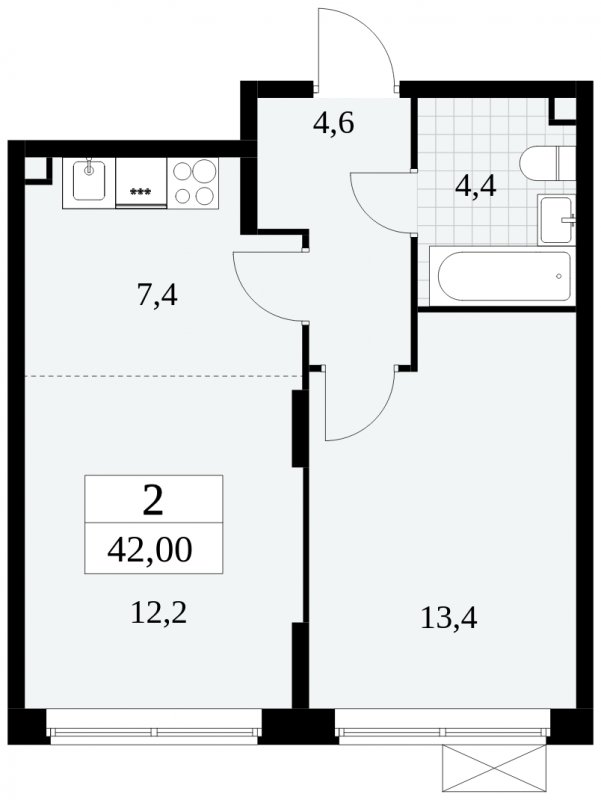 2-комнатная квартира (евро) с полной отделкой, 42 м2, 2 этаж, сдача 3 квартал 2024 г., ЖК Прокшино, корпус 6.5 - объявление 1663169 - фото №1