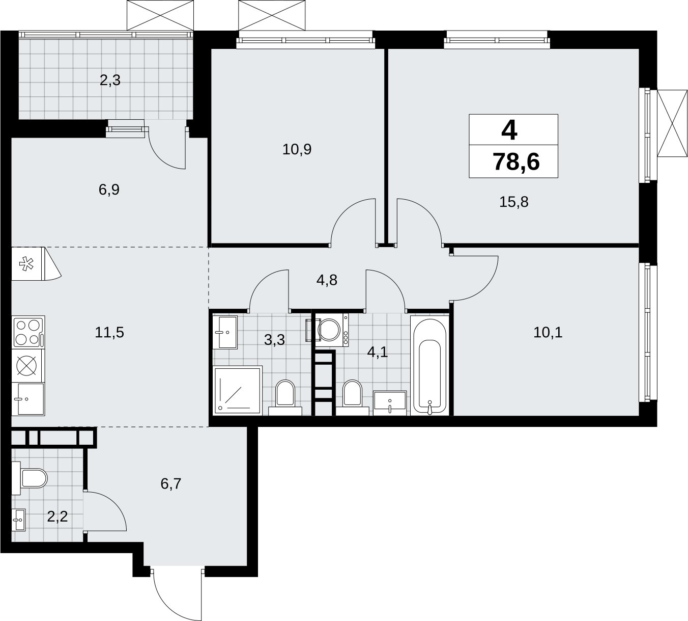 4-комнатная квартира (евро) без отделки, 78.6 м2, 7 этаж, сдача 4 квартал 2026 г., ЖК Скандинавия, корпус 2.18.1.1 - объявление 2350599 - фото №1