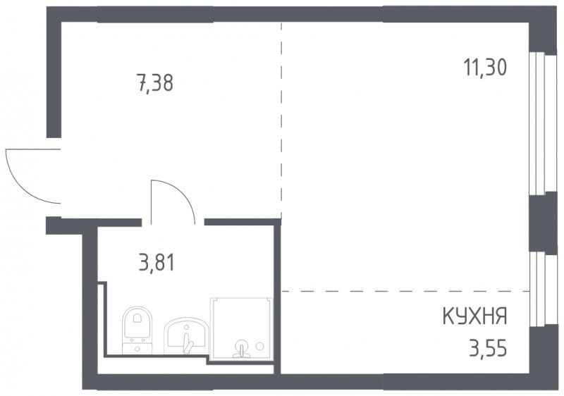 1-комнатная квартира с полной отделкой, 26.04 м2, 13 этаж, сдача 4 квартал 2023 г., ЖК Остафьево, корпус 11.2 - объявление 1744528 - фото №1