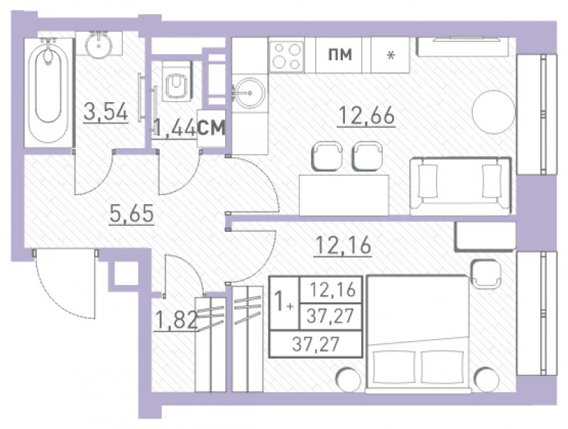 2-комнатная квартира (евро) с полной отделкой, 37 м2, 4 этаж, дом сдан, ЖК Столичный, корпус 17 - объявление 1813621 - фото №1