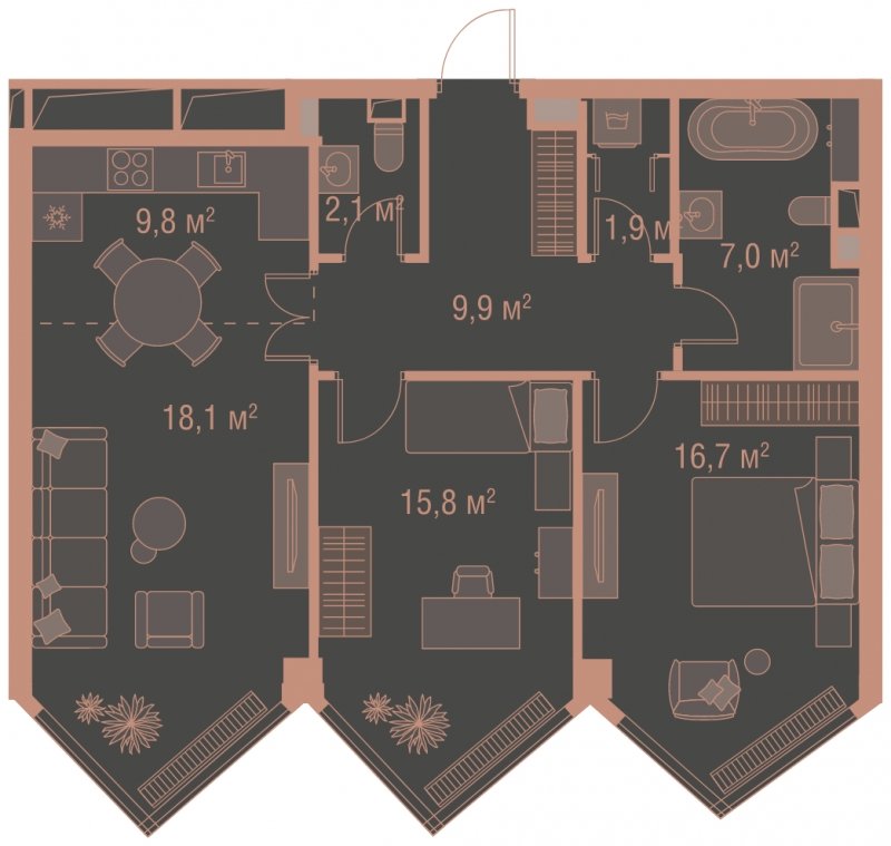 2-комнатная квартира без отделки, 81.3 м2, 22 этаж, сдача 1 квартал 2025 г., ЖК HIGH LIFE, корпус Soul Tower - объявление 1767842 - фото №1