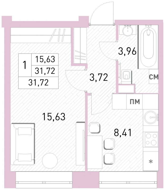 1-комнатная квартира с полной отделкой, 31.72 м2, 2 этаж, сдача 2 квартал 2023 г., ЖК Столичный, корпус 24 - объявление 1650896 - фото №1