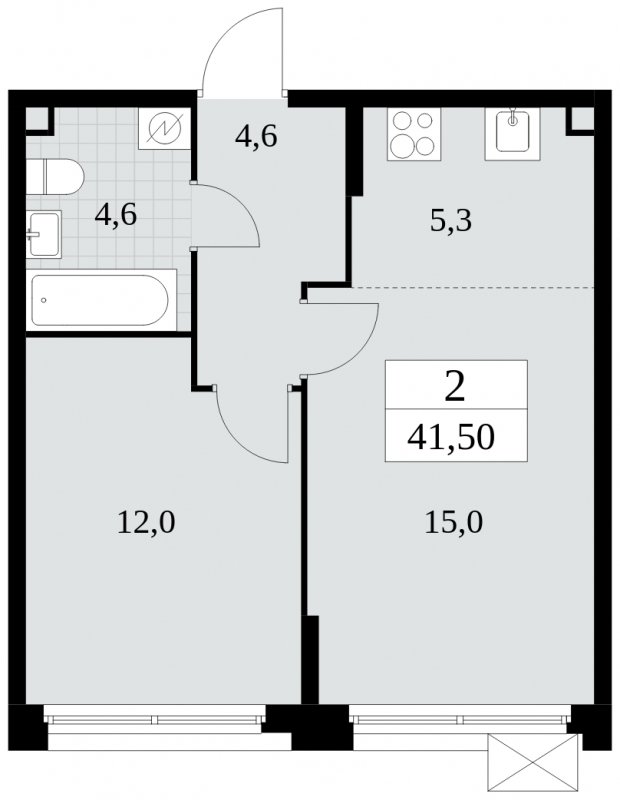 2-комнатная квартира (евро) без отделки, 41.5 м2, 2 этаж, сдача 4 квартал 2024 г., ЖК Скандинавия, корпус 2.27.3 - объявление 1840554 - фото №1