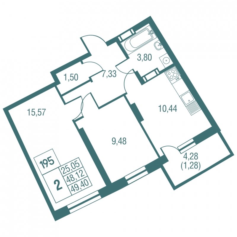 2-комнатная квартира с частичной отделкой, 49.4 м2, 25 этаж, дом сдан, ЖК Жилой микрорайон Одинбург, корпус 32 - объявление 1509544 - фото №1