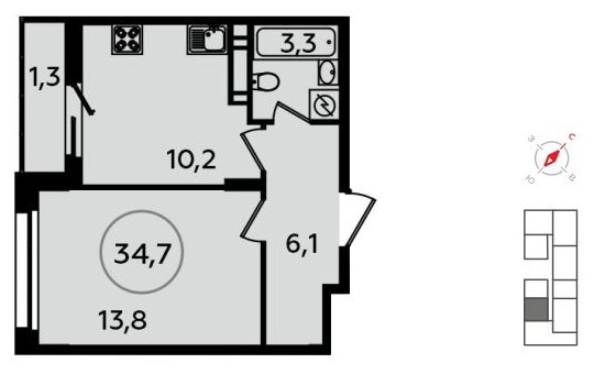 1-комнатная квартира с полной отделкой, 34.7 м2, 14 этаж, сдача 2 квартал 2022 г., ЖК Скандинавия, корпус 13.2 - объявление 1775604 - фото №1