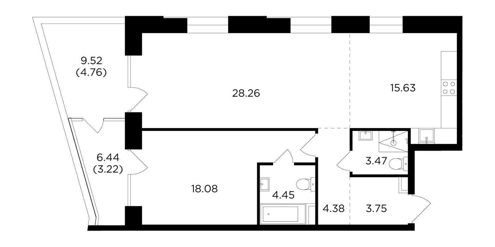 2-комнатная квартира без отделки, 86 м2, 5 этаж, дом сдан, ЖК FORIVER, корпус 5 - объявление 2406440 - фото №1