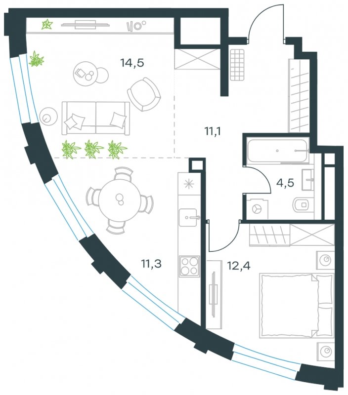 2-комнатная квартира с частичной отделкой, 53.8 м2, 20 этаж, сдача 4 квартал 2023 г., ЖК Level Нагатинская, корпус В - объявление 1667902 - фото №1
