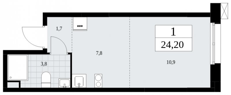 Студия с частичной отделкой, 24.2 м2, 2 этаж, сдача 3 квартал 2025 г., ЖК Дзен-кварталы, корпус 2.1 - объявление 1932136 - фото №1