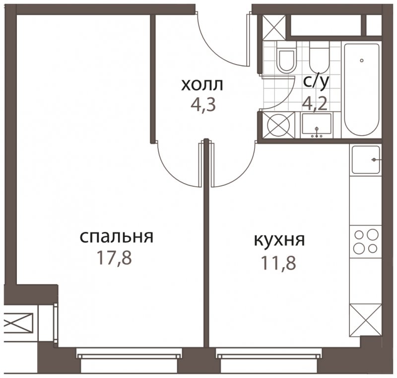 1-комнатная квартира без отделки, 38.1 м2, 2 этаж, дом сдан, ЖК HomeCity, корпус 1 - объявление 1762699 - фото №1
