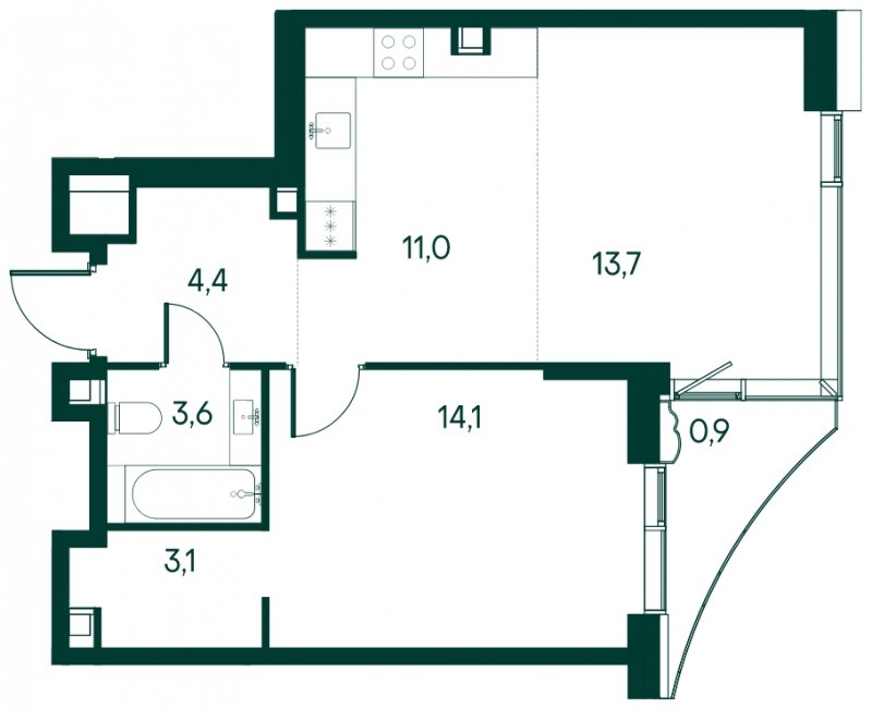 1-комнатная квартира без отделки, 50.8 м2, 8 этаж, сдача 2 квартал 2025 г., ЖК Клубный город на реке Primavera, корпус 2 квартала "Vivaldi" - объявление 1930735 - фото №1
