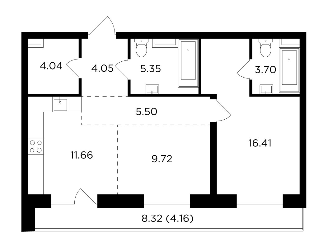2-комнатная квартира без отделки, 64.59 м2, 14 этаж, сдача 4 квартал 2023 г., ЖК FORIVER, корпус 2 - объявление 2161213 - фото №1
