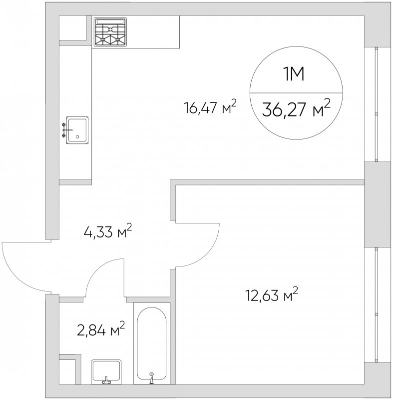 1-комнатные апартаменты с частичной отделкой, 36.27 м2, 5 этаж, сдача 1 квартал 2024 г., ЖК N'ICE LOFT, корпус 7 - объявление 1697126 - фото №1
