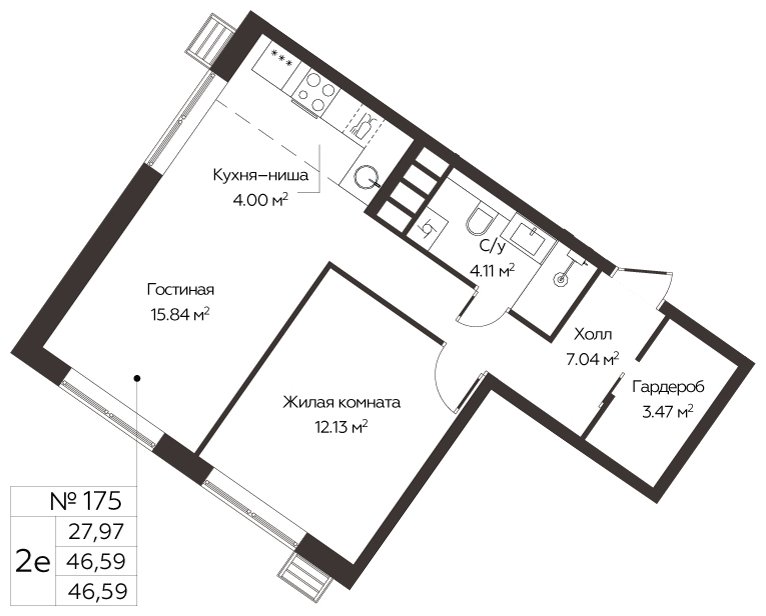 2-комнатная квартира (евро) с полной отделкой, 46.59 м2, 19 этаж, сдача 3 квартал 2024 г., ЖК МелисСад, корпус 1 - объявление 1861126 - фото №1