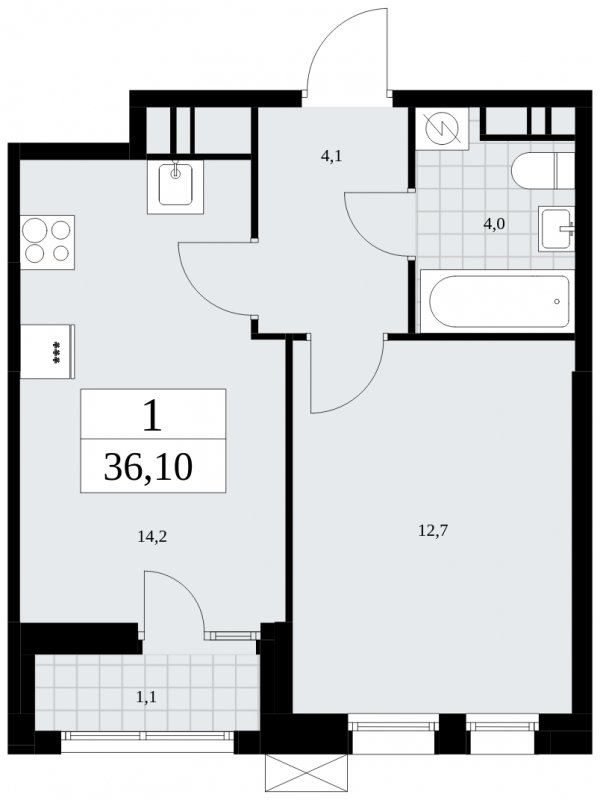1-комнатная квартира с частичной отделкой, 36.1 м2, 14 этаж, сдача 3 квартал 2025 г., ЖК Дзен-кварталы, корпус 2.1 - объявление 1932271 - фото №1