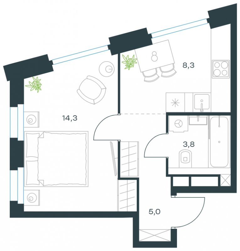 1-комнатная квартира без отделки, 31.4 м2, 12 этаж, сдача 4 квартал 2023 г., ЖК Level Нагатинская, корпус С - объявление 1693676 - фото №1