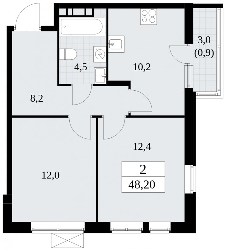 2-комнатная квартира без отделки, 48.2 м2, 13 этаж, сдача 1 квартал 2025 г., ЖК Прокшино, корпус 5.2.5 - объявление 1900929 - фото №1