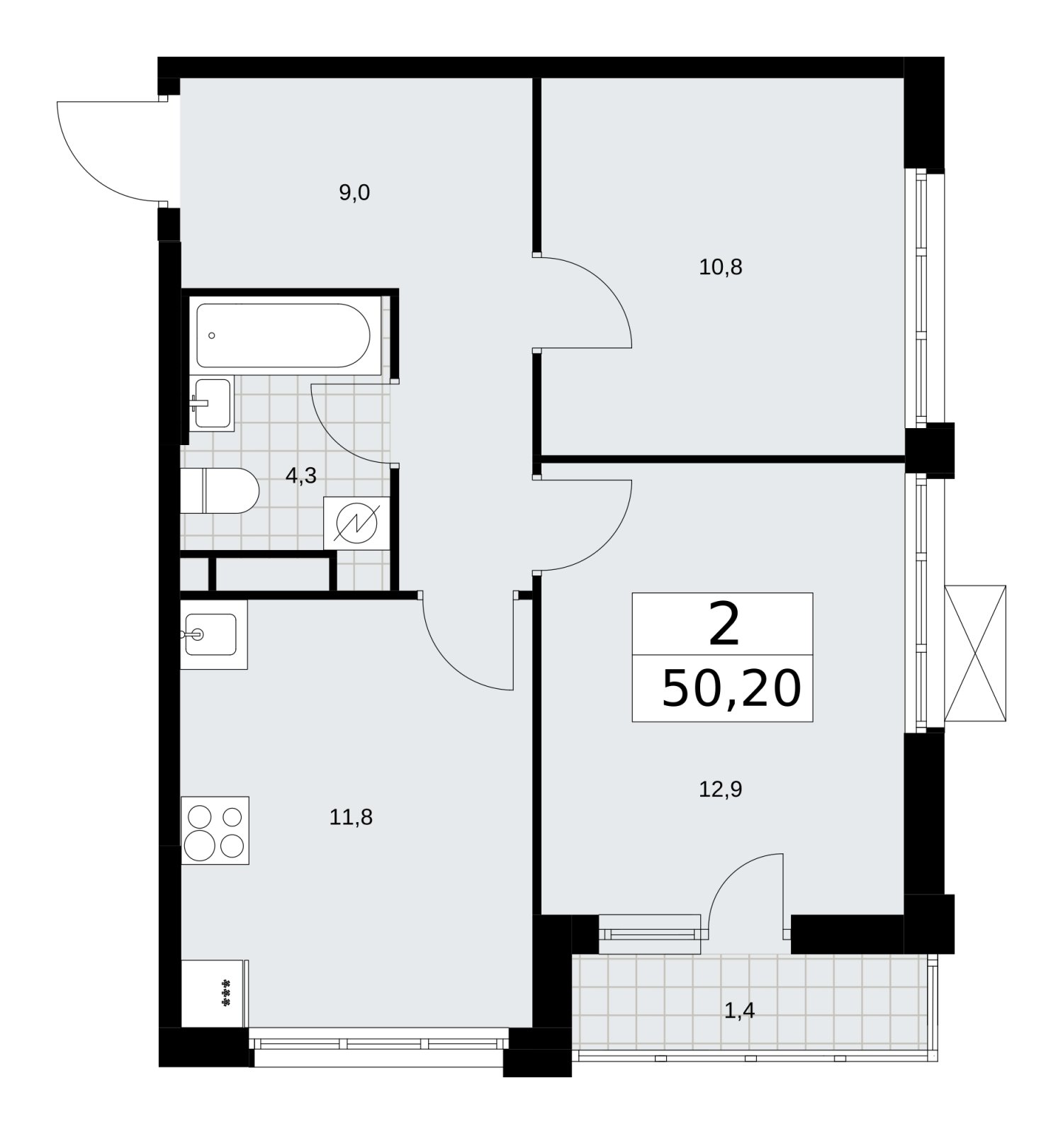 2-комнатная квартира без отделки, 50.2 м2, 8 этаж, сдача 3 квартал 2025 г., ЖК Скандинавия, корпус 28.1 - объявление 2201812 - фото №1