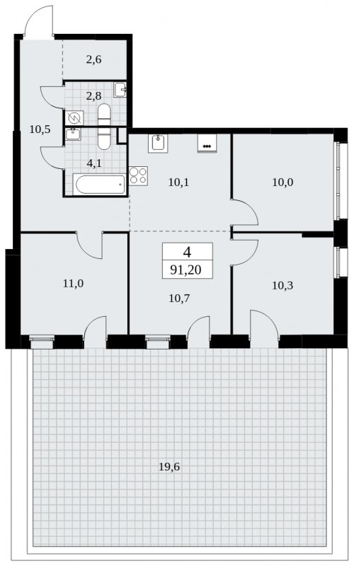 4-комнатная квартира (евро) без отделки, 91.7 м2, 2 этаж, сдача 1 квартал 2025 г., ЖК Дзен-кварталы, корпус 1.3 - объявление 1895812 - фото №1
