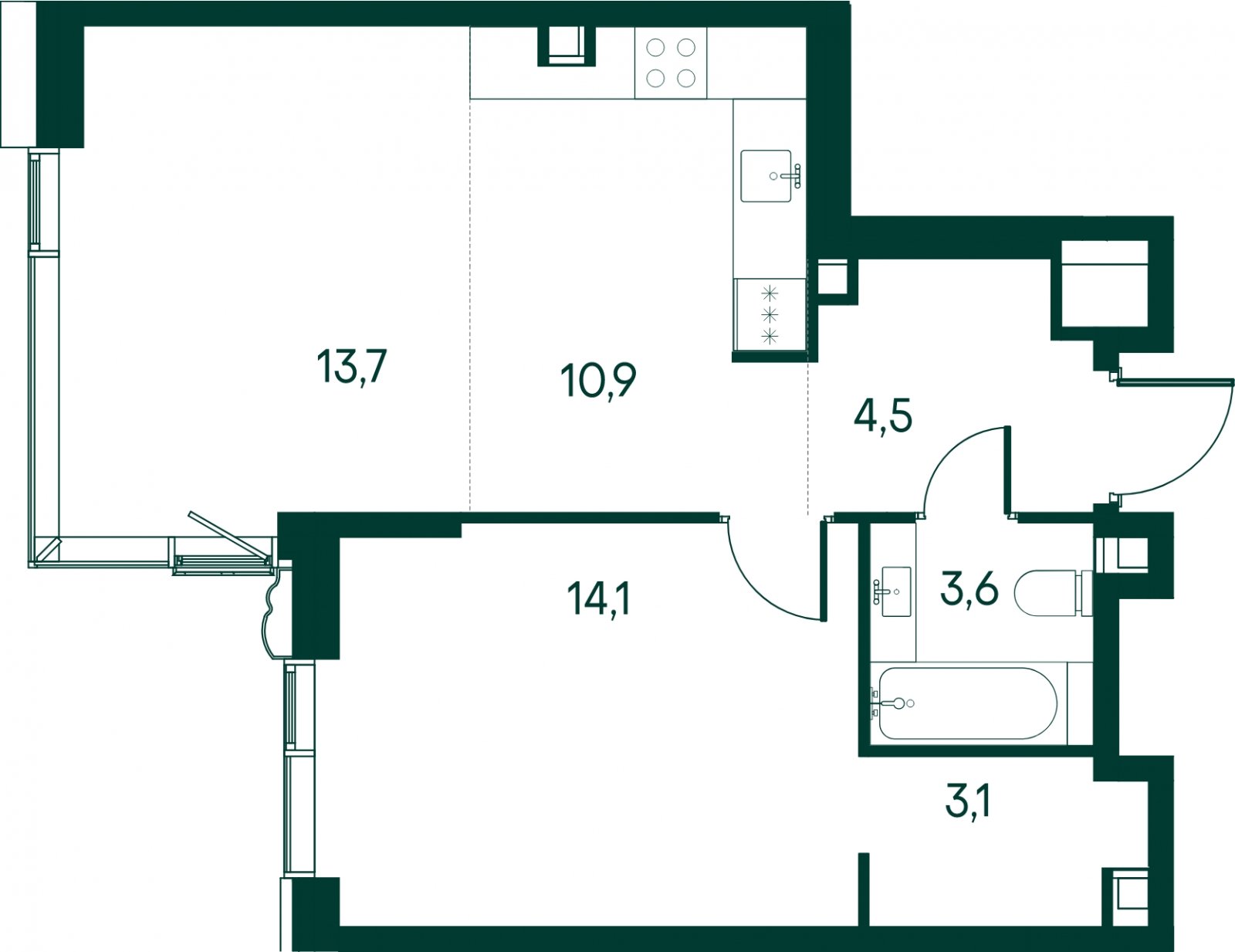 1-комнатная квартира без отделки, 49.9 м2, 9 этаж, дом сдан, ЖК Клубный город на реке Primavera, корпус 3 квартала "Vivaldi" - объявление 2020797 - фото №1