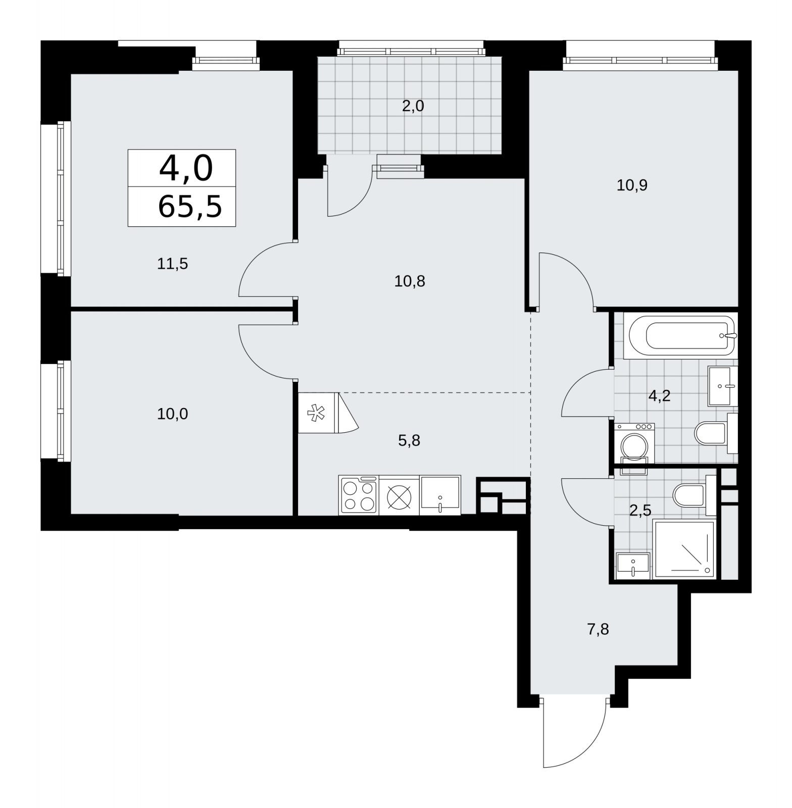 4-комнатная квартира (евро) без отделки, 65.5 м2, 6 этаж, сдача 1 квартал 2026 г., ЖК Дзен-кварталы, корпус 3.1 - объявление 2240752 - фото №1