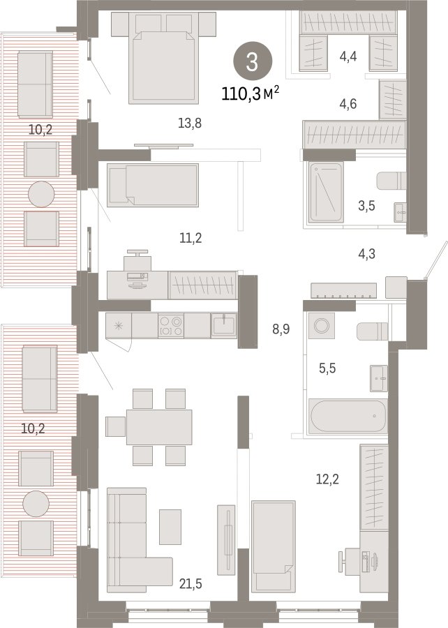 3-комнатная квартира 110.3 м2, 2 этаж, сдача 3 квартал 2026 г., ЖК Квартал Метроном, корпус 1 - объявление 2330804 - фото №1