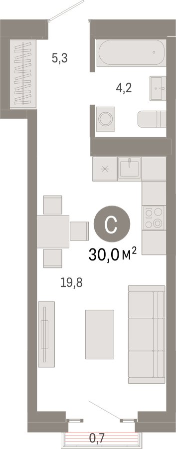 Студия 30 м2, 26 этаж, сдача 3 квартал 2026 г., ЖК Квартал Метроном, корпус 1 - объявление 2431715 - фото №1