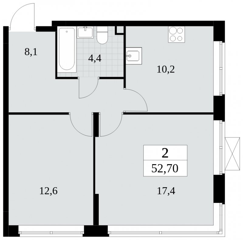 2-комнатная квартира с полной отделкой, 52.7 м2, 2 этаж, сдача 3 квартал 2024 г., ЖК Прокшино, корпус 8.3 - объявление 1683871 - фото №1