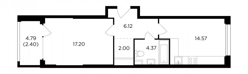 1-комнатная квартира с полной отделкой, 46.66 м2, 8 этаж, дом сдан, ЖК RiverSky, корпус 6 - объявление 1767764 - фото №1