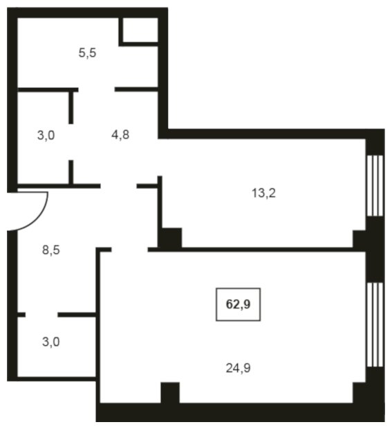 2-комнатная квартира без отделки, 62.9 м2, 4 этаж, дом сдан, ЖК Резиденции Замоскворечье, корпус 1 - объявление 1767421 - фото №1