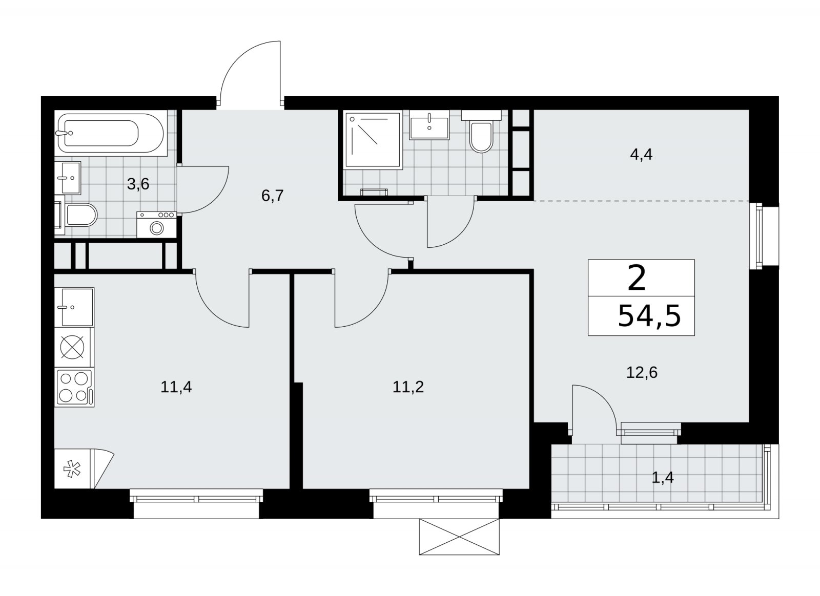 2-комнатная квартира без отделки, 54.5 м2, 16 этаж, сдача 2 квартал 2026 г., ЖК Скандинавия, корпус 25.5 - объявление 2283846 - фото №1