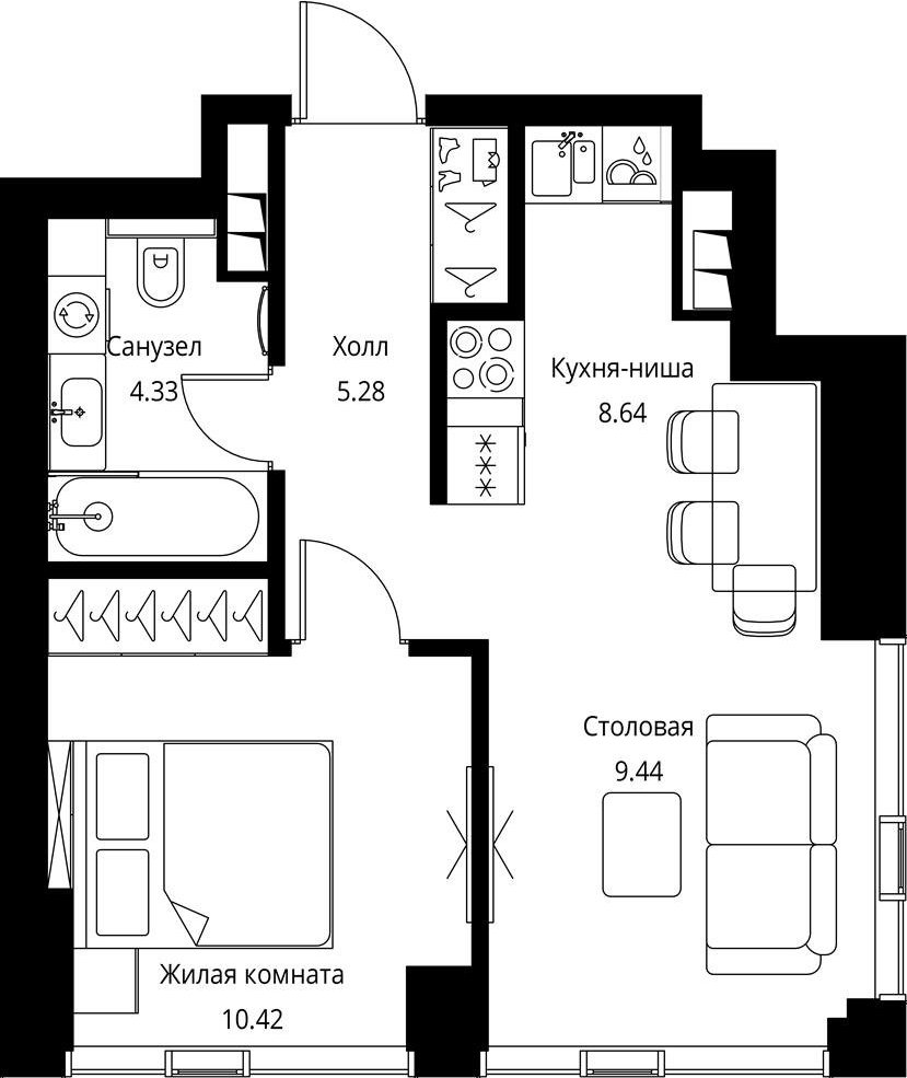 1-комнатная квартира с частичной отделкой, 38.2 м2, 11 этаж, сдача 3 квартал 2026 г., ЖК City Bay, корпус North Ocean 1 - объявление 2277695 - фото №1