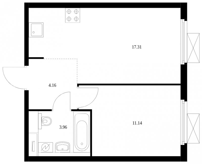 1-комнатная квартира с полной отделкой, 36.57 м2, 17 этаж, сдача 2 квартал 2024 г., ЖК Матвеевский Парк, корпус 2.1 - объявление 1609910 - фото №1