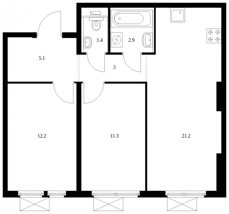 2-комнатная квартира с полной отделкой, 57.1 м2, 5 этаж, сдача 1 квартал 2025 г., ЖК Середневский лес, корпус 3.2 - объявление 1993943 - фото №1