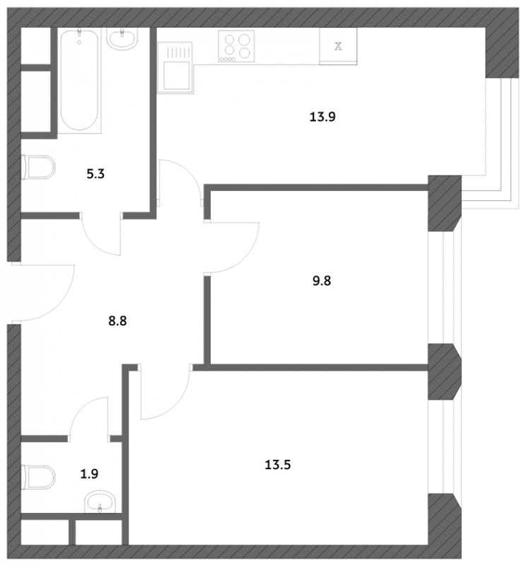 2-комнатная квартира с частичной отделкой, 53.23 м2, 20 этаж, сдача 4 квартал 2023 г., ЖК Городские истории, корпус 1 - объявление 1763141 - фото №1