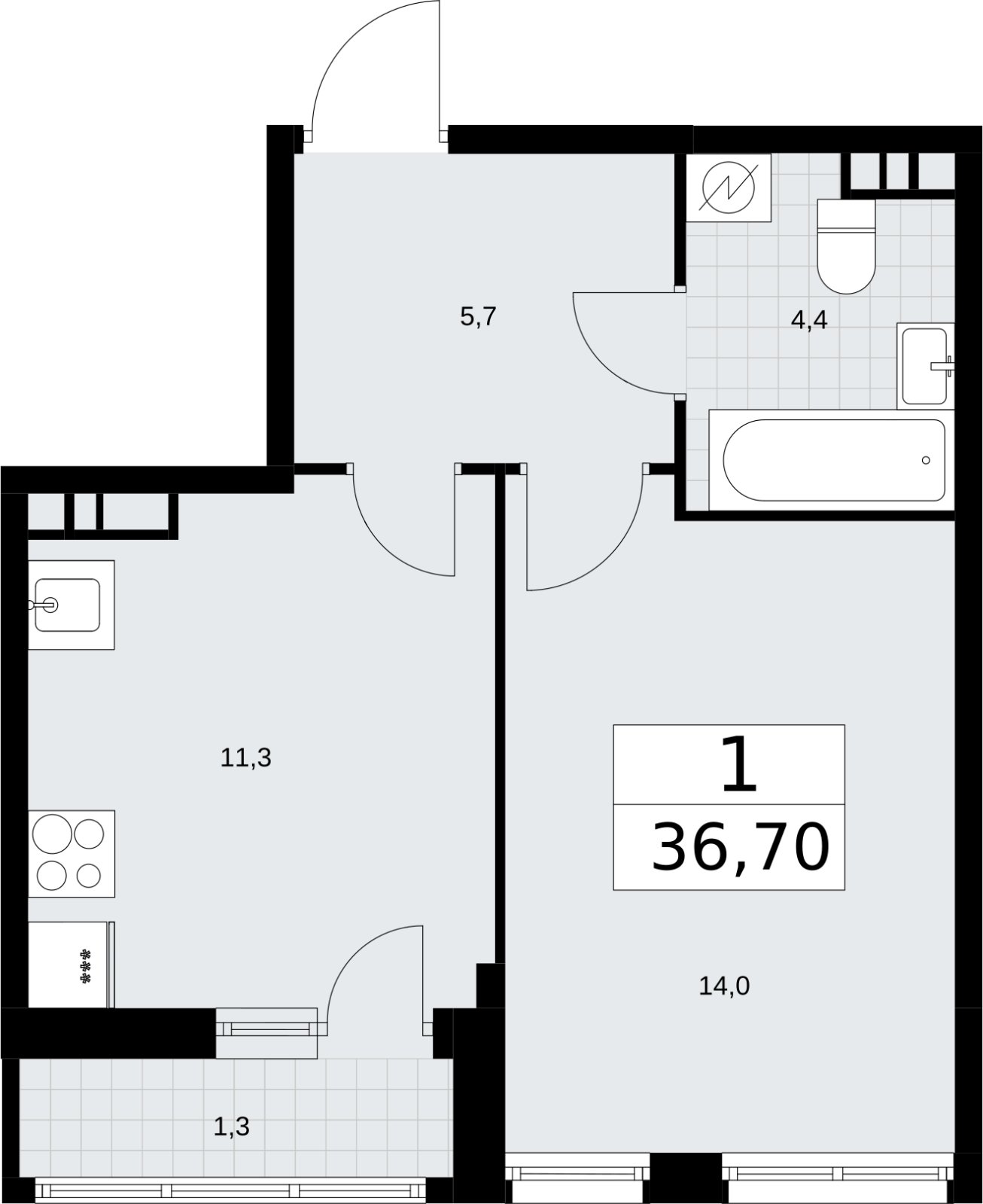 1-комнатная квартира без отделки, 36.7 м2, 5 этаж, сдача 3 квартал 2026 г., ЖК Родные кварталы, корпус 3.1 - объявление 2378235 - фото №1
