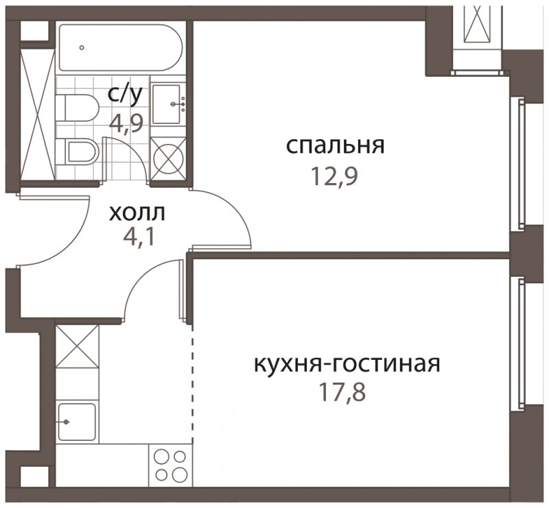2-комнатная квартира (евро) без отделки, 39.7 м2, 2 этаж, дом сдан, ЖК HomeCity, корпус 1 - объявление 1762580 - фото №1